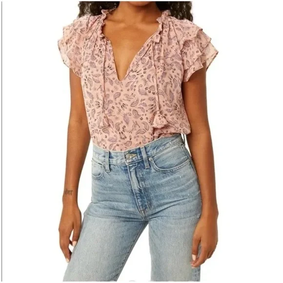 Misa Los Angeles Maria top in pink paisley chiffon women’s size Medium - Picture 2 of 4